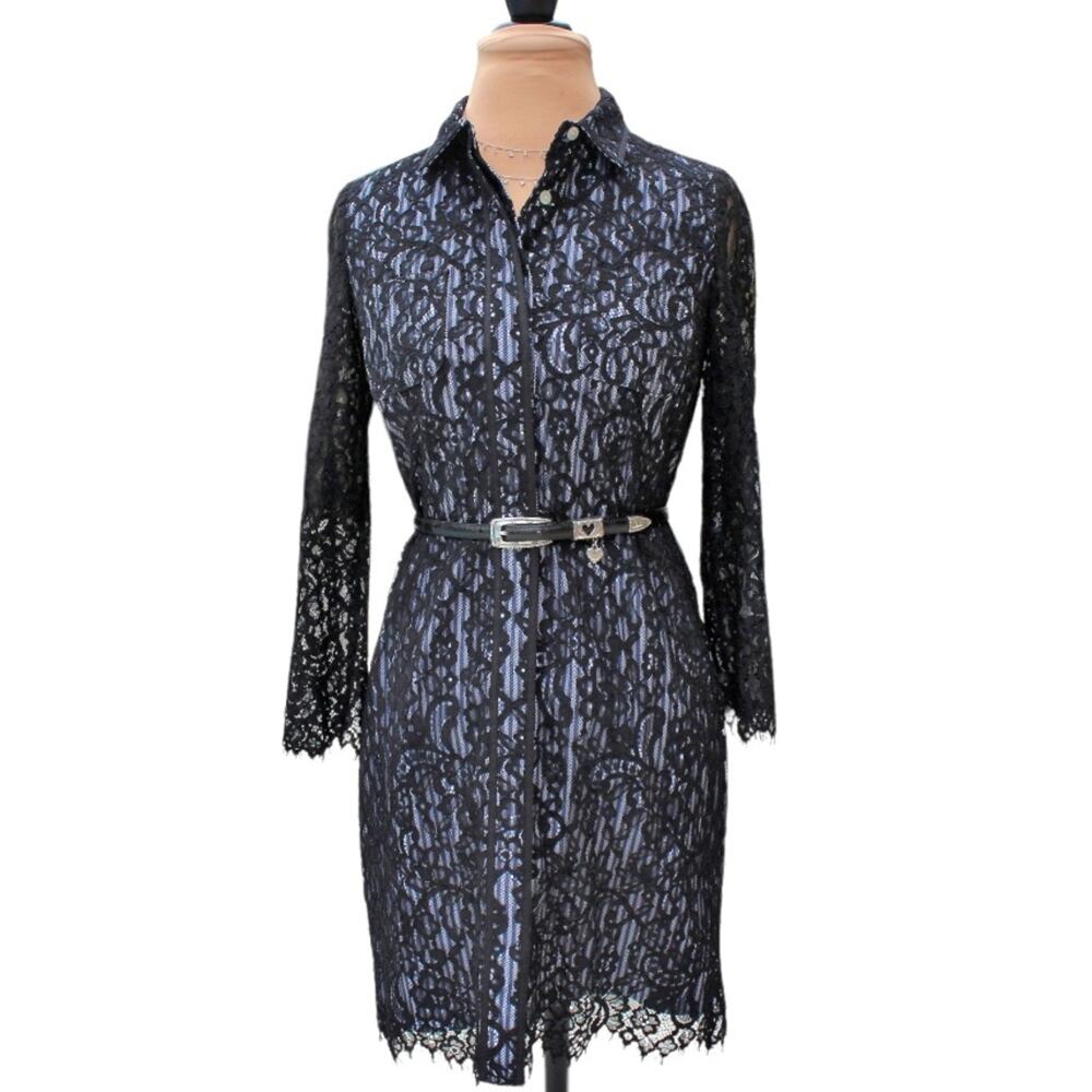Vineyard Vines Black Lace Button Down Dress Hadley Above-Knee Length Size 2